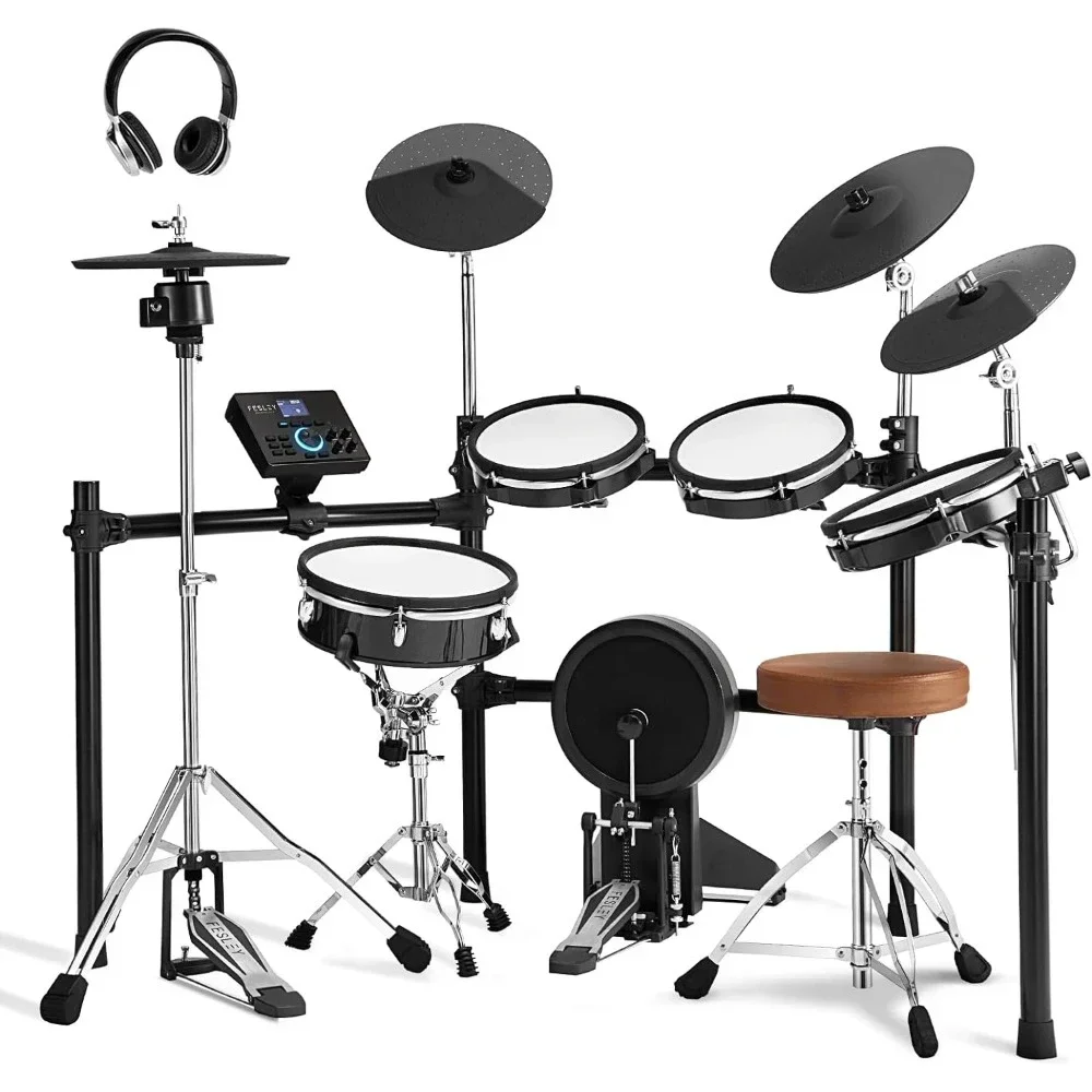 Electric Drum Set, with 5 Mesh Dual Zone Drum Pads, Moving Hi Hat, Electric Drums with USB MIDI function,Headphones