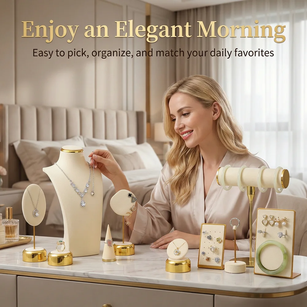 

1 шт. бежевая подставка для демонстрации украшений с металлическим основанием, органайзер для серег и ожерелий, держатель для ювелирных изделий, подставка для демонстрации серег и колец на прилавке