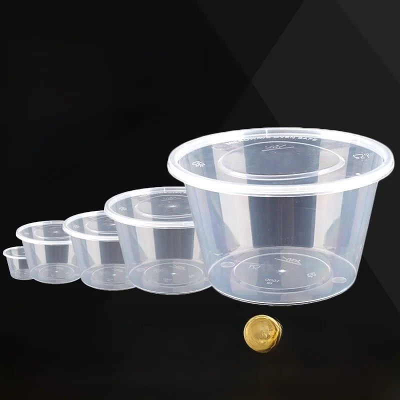厚みのあるプラスチック製使い捨てランチボックス-000ml-丸型テイクアウト食品包装ボックス-透明ファストフード容器-新型