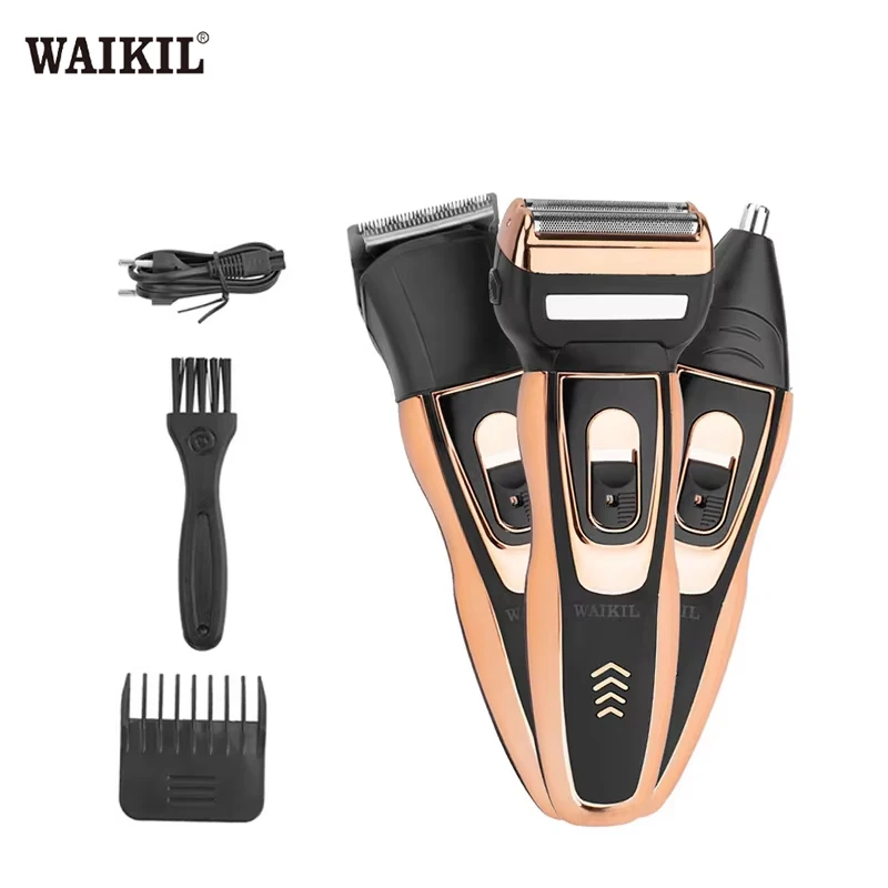 WAIKIL-Barbeador elétrico masculino profissional, aparador de pêlos, barba Clipper cabelo, carregamento USB, ferramenta de aparador sem fio, 3 em 1