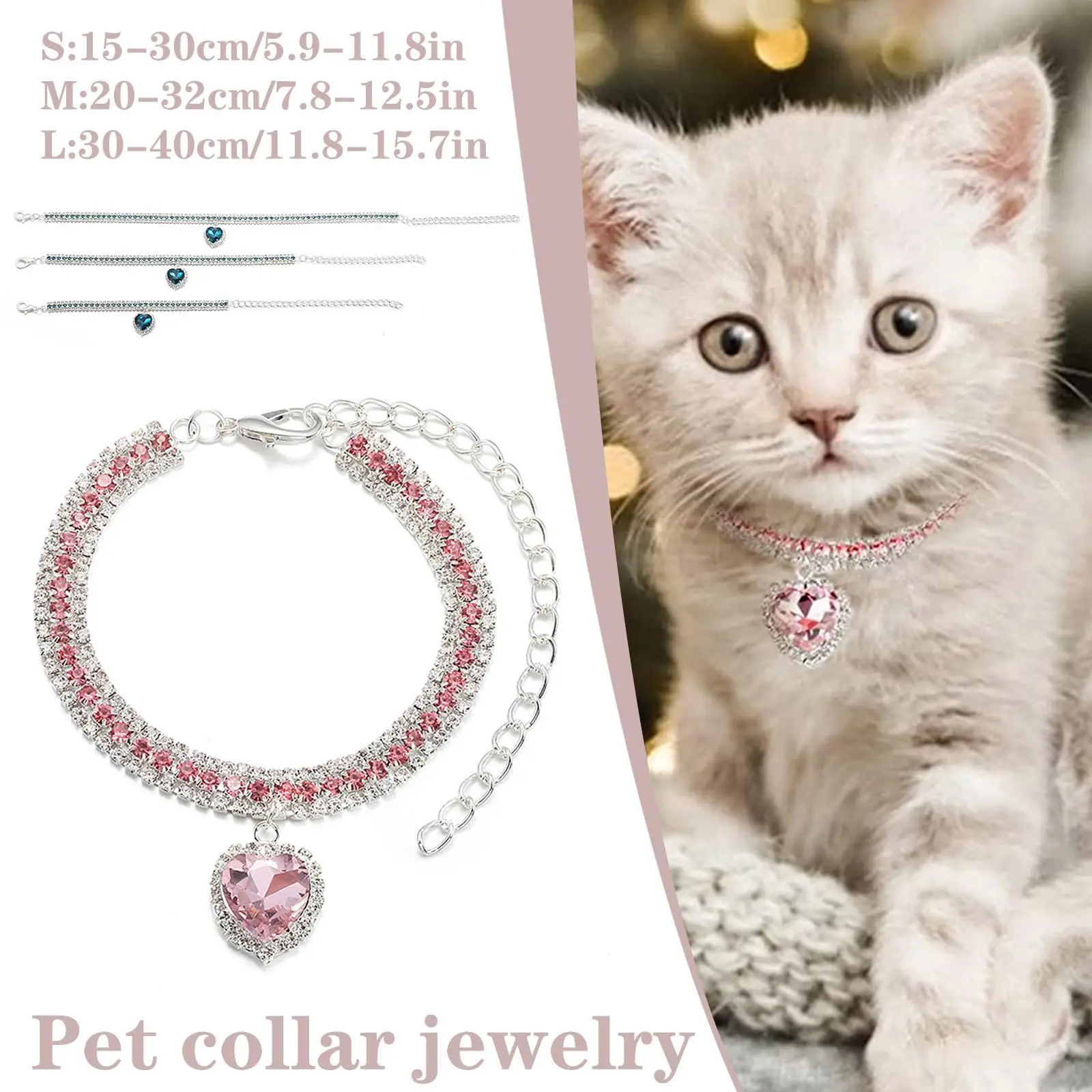 Luxus Kristall Katze Kragen Liebe Anhänger Halskette Haustier Kragen Einstellbare Kleine Hund Katze Hals Ring Strass Kragen Haustier Zubehör – Detail 1