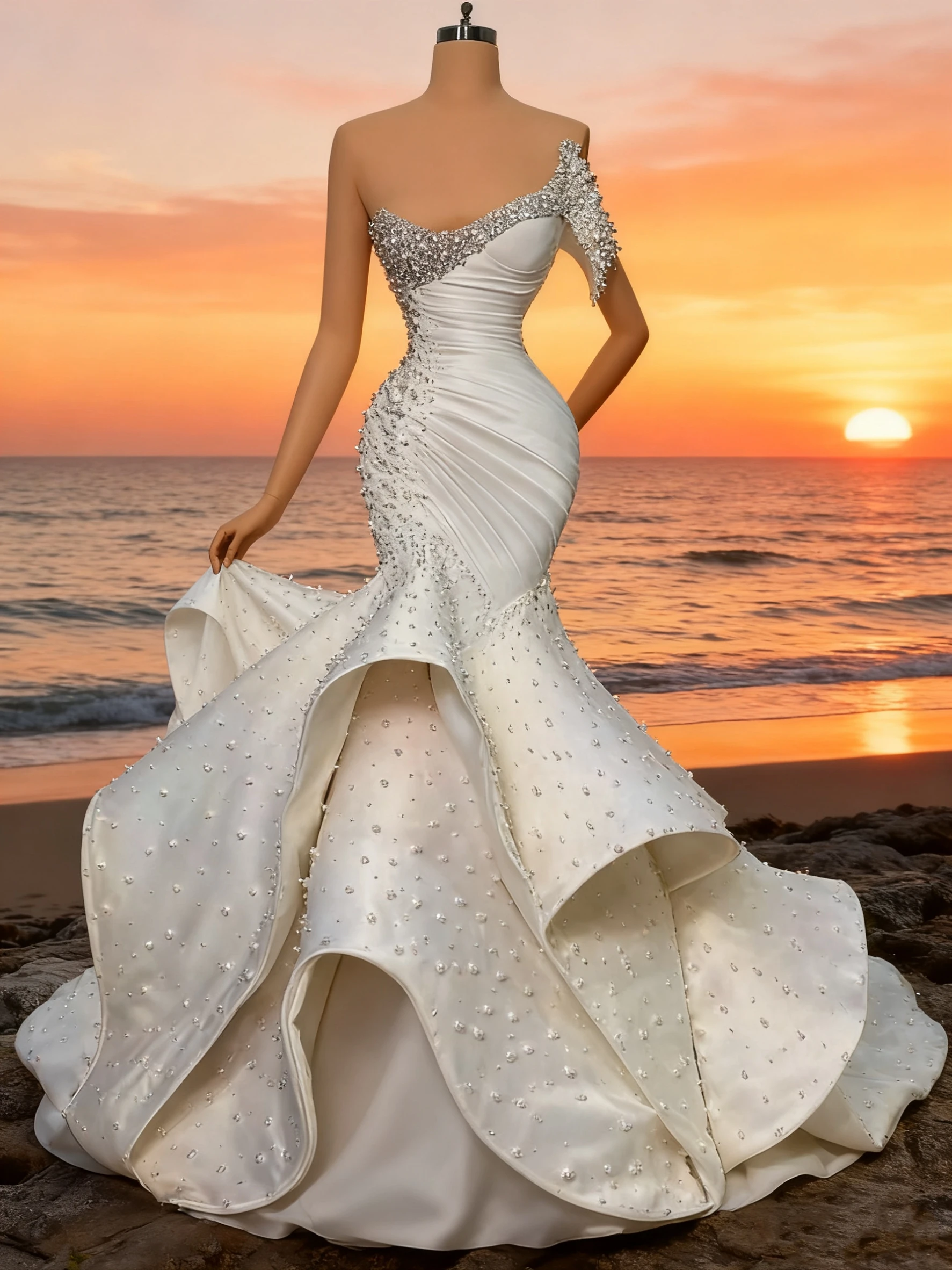Luxury Mermaid Wedding Dresses 2025 for Bride One Shoulder Beaded Lace Pearls African Bridal Gown Robes De Mari Customized