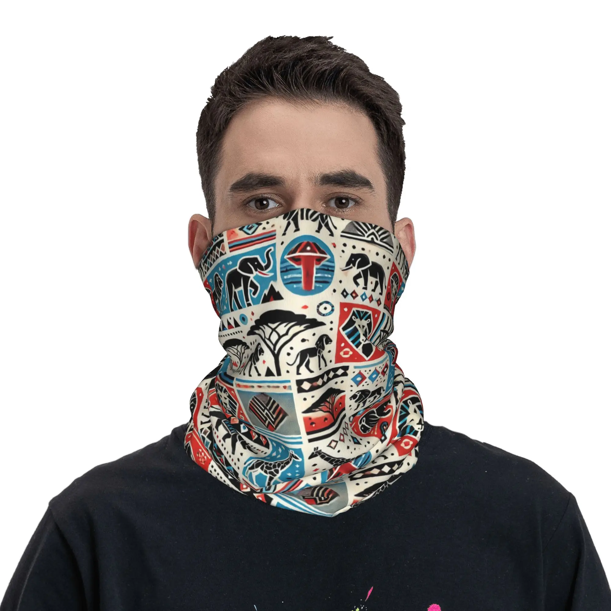African Tribal Wildlife Wild Spirit Giraffe Artwork Bandana Neck Cover Printed Wrap Scarf Warm Headwear Running Unisex Adult
