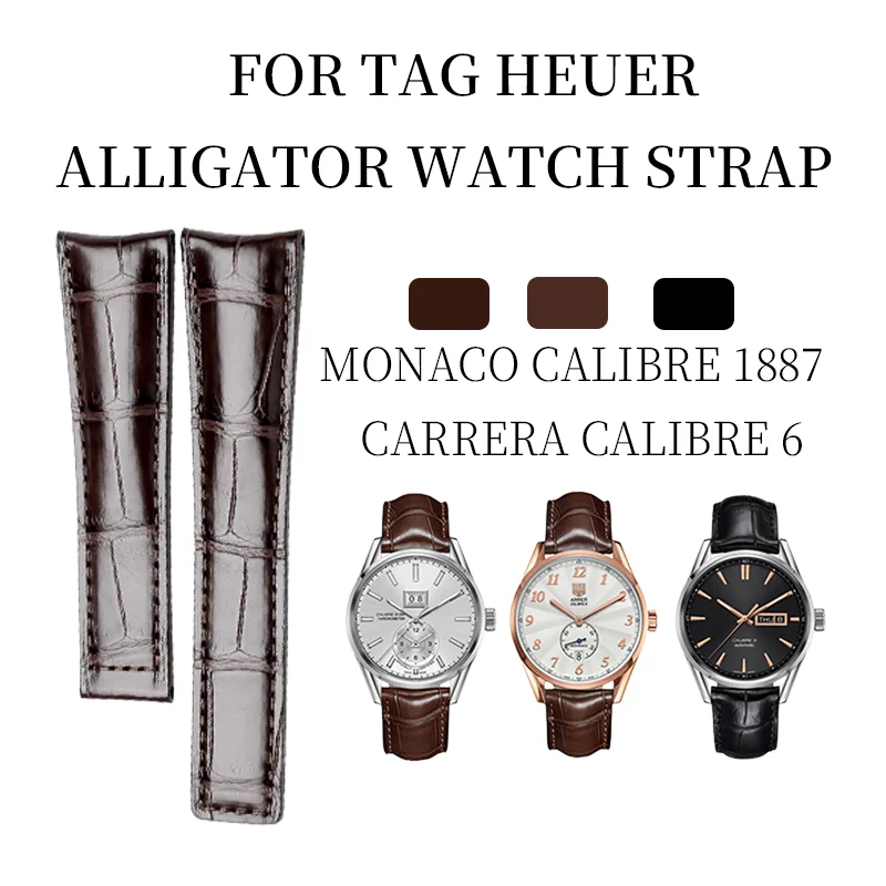 Correa de reloj de cocodrilo para TAG HEUER CARRERA CALIBRE 6/MONACO CALIBRE 1887