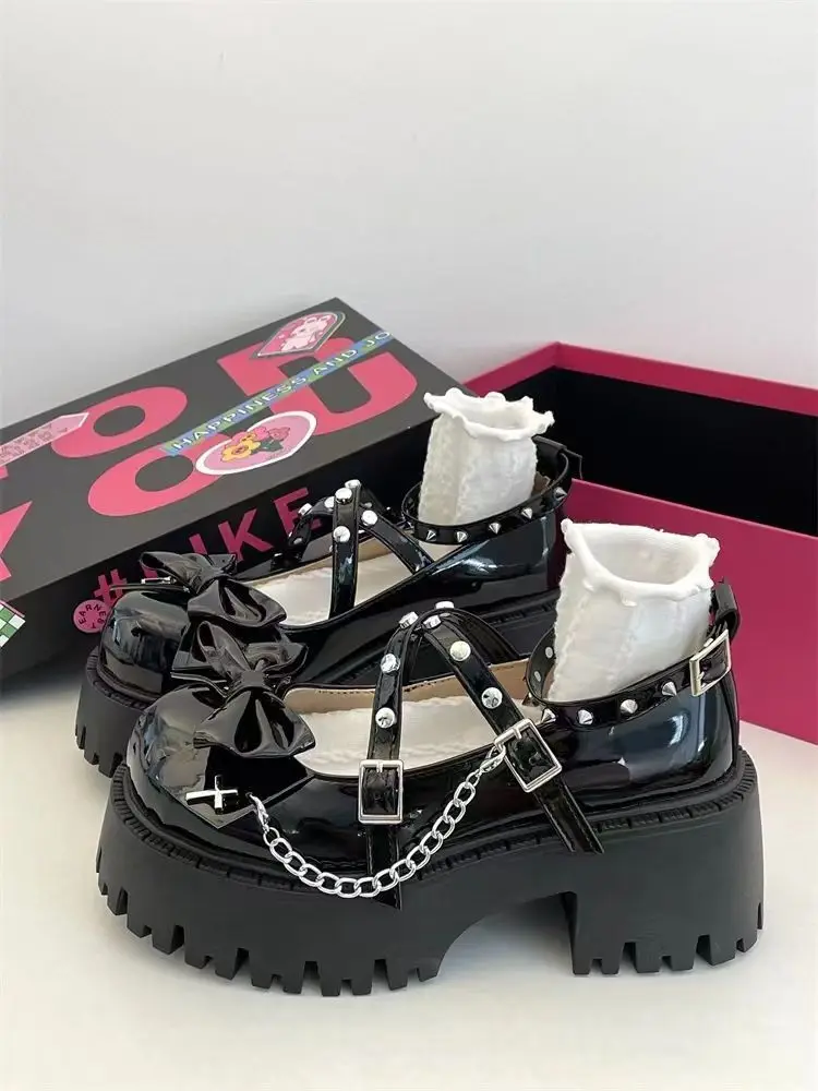 

2026 New Japanese Style Women Mary Jane Shoes Chunky Heel Loafers Sweet Cool Y2K Punk Platform Leather Shoes Ladies