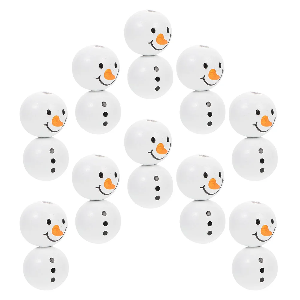 20 Pcs Wooden Beads Balls for Crafts Christmas Bracelet Xmas Tree Wool Decorations Round Charms Snowman Spacer Mini