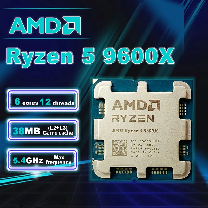 AMD Ryzen 5 9600X Processor 5.4GHz 6-Core 12-Thread 38MB Game Cache 4NM TDP 65W Socket AM5 Gaming CPU Zen 5 Integrated Graphics