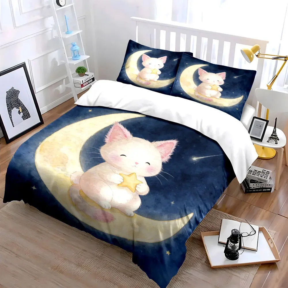 "Moon Cat Starry Night Decor" Soft Comfortable Duvet Cover Bedding Set Included 1*Duvet Cover & 2*Pillowcases, gift view 2