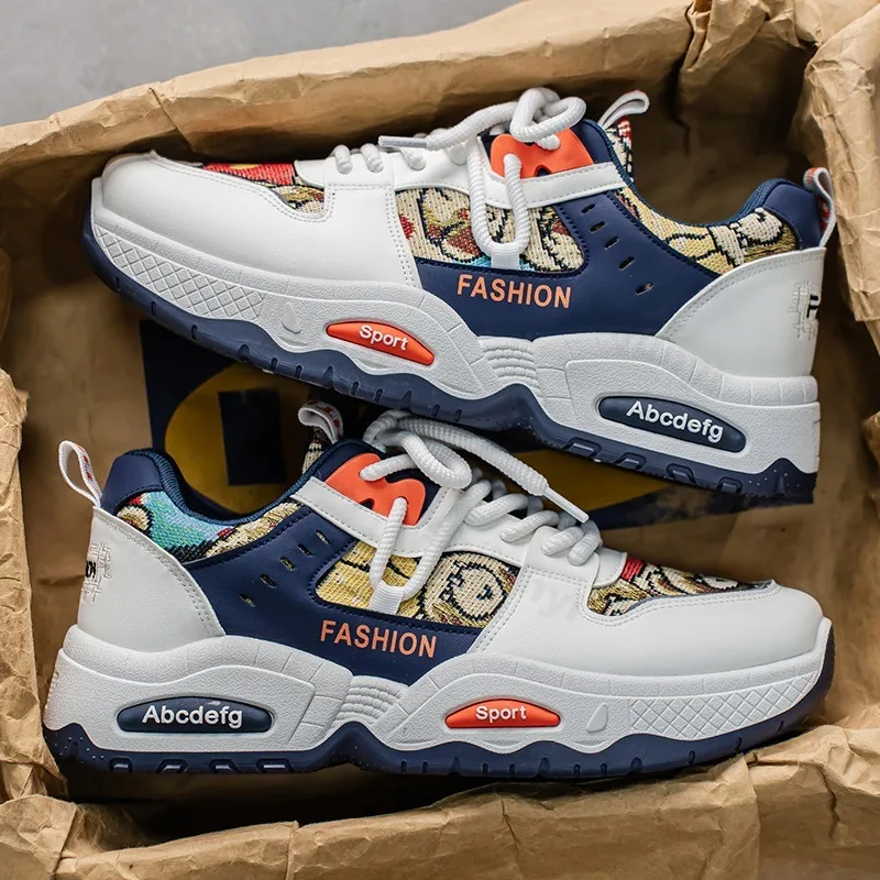 

Мужские кроссовки, модные модные удобные нескользящие кроссовки на шнуровке, мужская повседневная обувь на четыре сезона, спортивные кроссовки на толстой подошве для бега на открытом воздухе