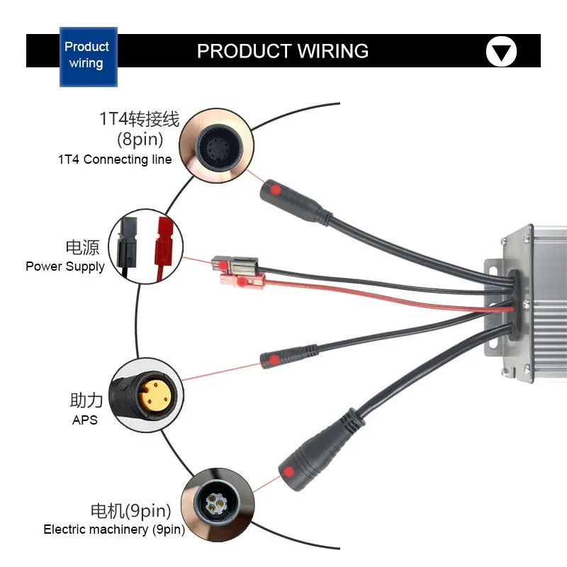 Electric bicycle Scooter Controller 36V/48V 12-Tube KT 30A Square Wave Controller Waterproof Plug without Lamp line