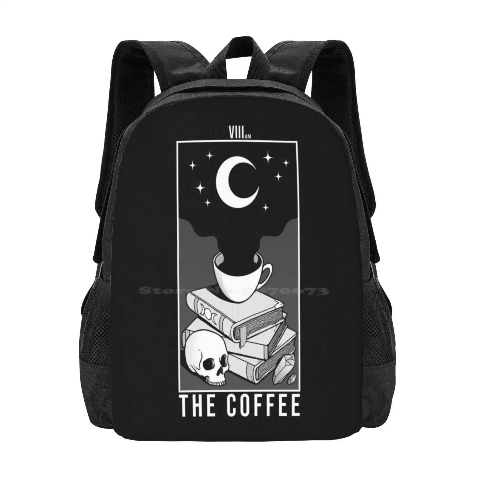 The Coffee Hot Sale Backpack Fashion Bags Coffee Tarot Occult Dark Skull Witchcraft Horror Moon Night Death Gothic Books Black