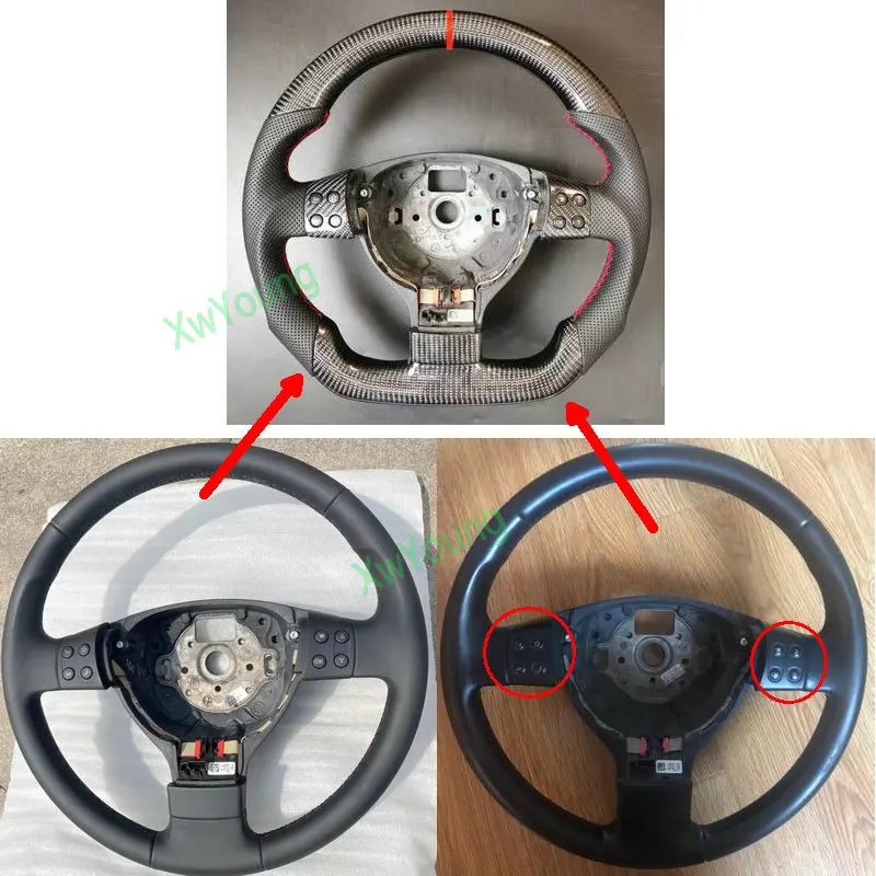 Volante de fibra de carbono com couro, VW Volkswagen Golf 5 Mk5 GTI Passat MaiTeng Touran, 100% real