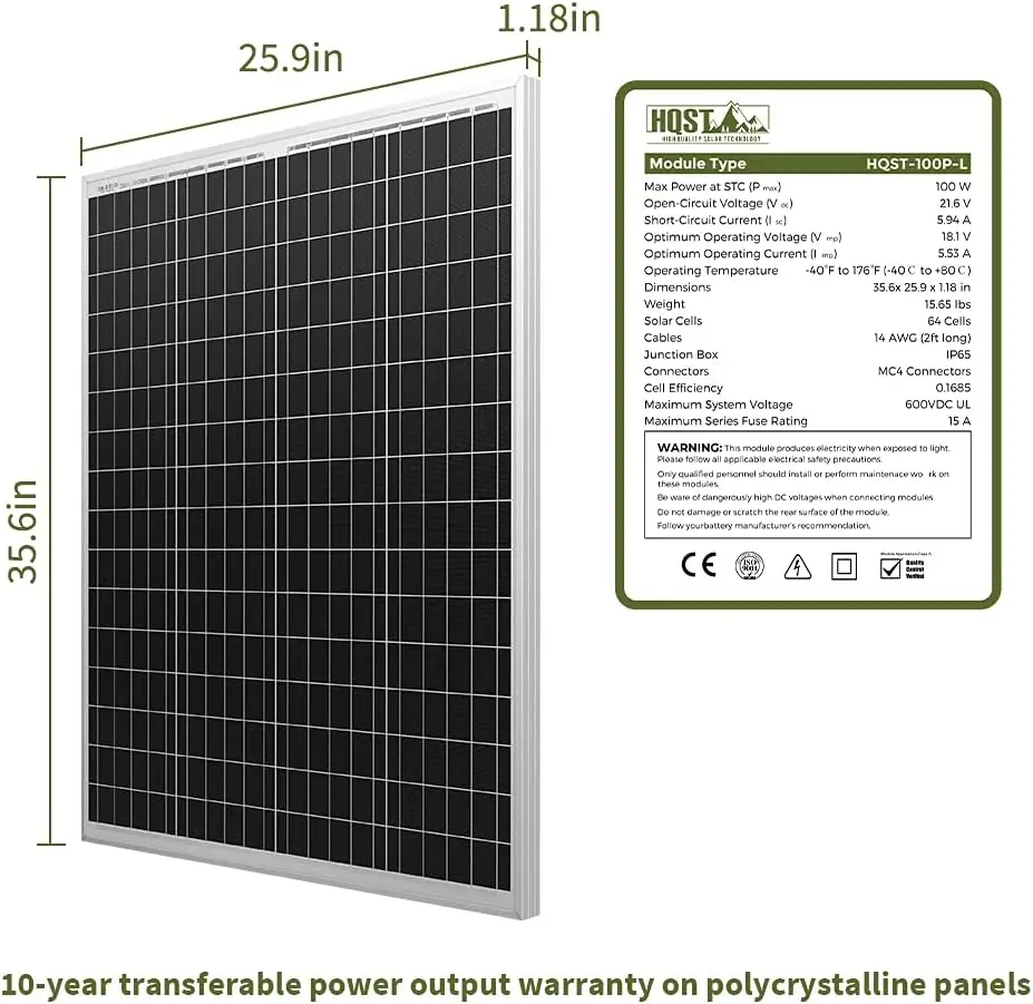 Hqst 200 400 Watt Polycrystalline 12V 24V Solar Panel, High Efficiency Module Pv Power For Battery Charging Boat, Caravan, Rv