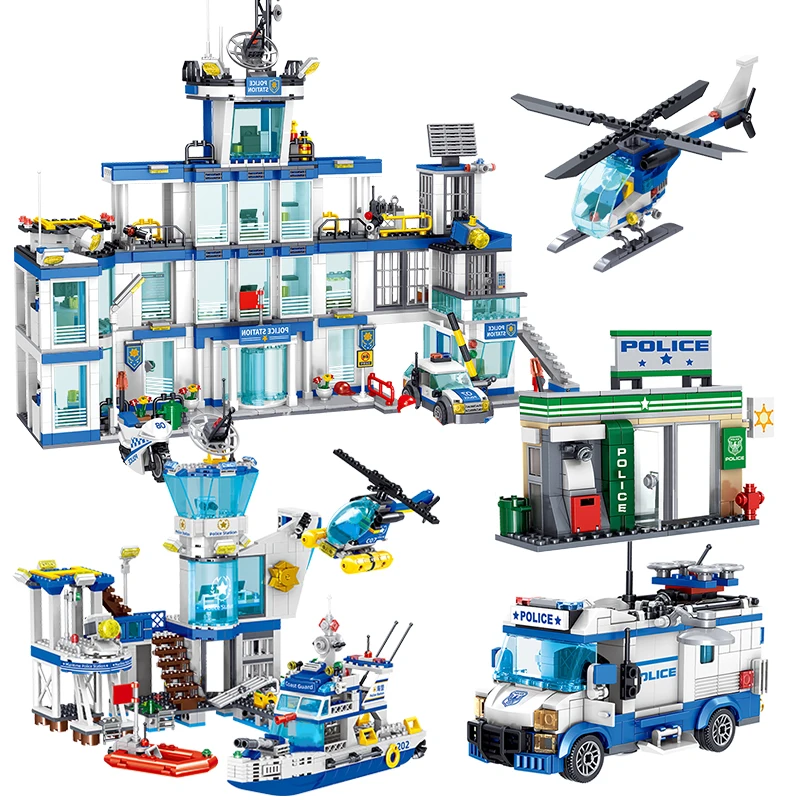 City Police Station Coast Guard Building Blocks Helicopter Car SWAT Prison Figures Bricks Educational Toys Gift For Children Boy