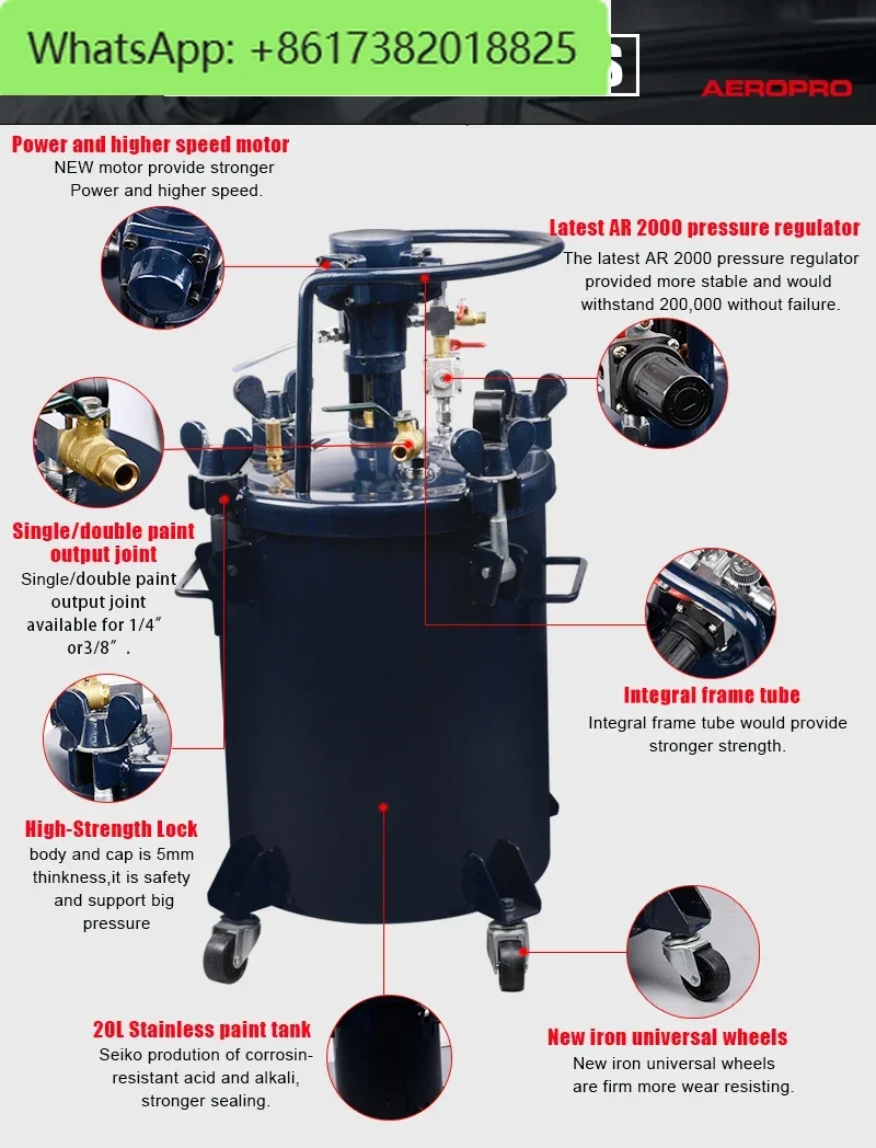 R8363A 20-litrowy zbiornik ciśnieniowy na farbę do 30 psi, automatyczny inteligentny zbiornik na farbę