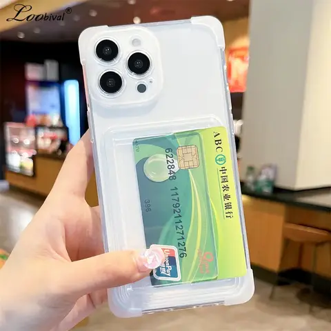 카드 홀더 iPhone 15 14 16 Pro Max Plus 지갑 에어백 충격 방지 클리어 커버 iPhone 13 12 11 Pro Max 용 투명 케이스