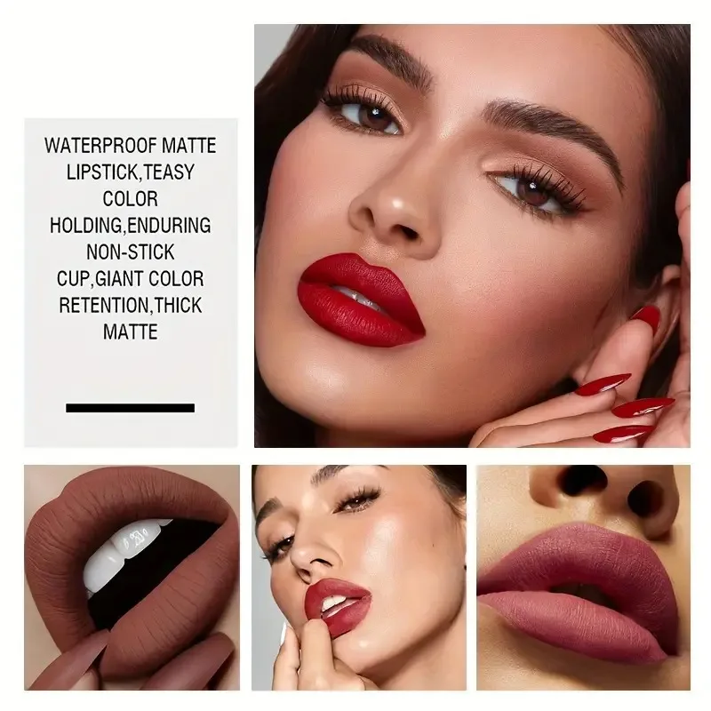 Ensemble de glaçage à lèvres mat longue durée, ne se décolore pas, ensemble de brillant à lèvres résistant à la tasse, rouge à lèvres liquide à base de plantes, idéal pour les Types de peau mixtes, 12 pièces