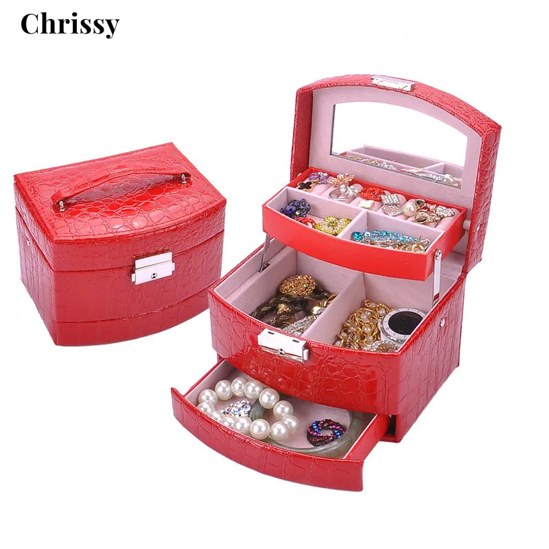 

Portable PU Leather Jewelry Box Packaging Makeup Organizer Storage Boxes Automatic Container Case Box Women Cosmetic Basket