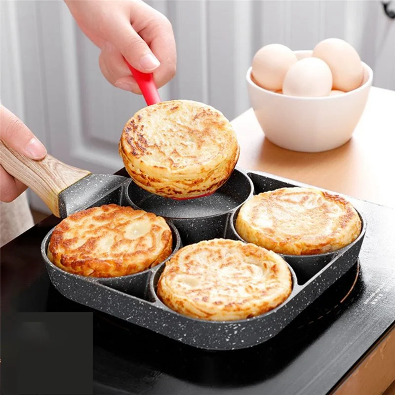 

Best-4-Hole Frying Pan Thick Non-Stick Egg Pancake Steak Cooking Pan Hamburger Bread Breakfast Machine