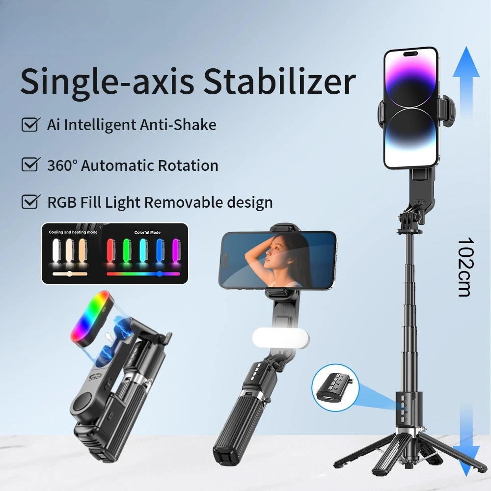 

Q35 Gimbal Stabilizer,1-Axis Selfie Stick Gimbal Stabilizer with Fill Light 360°Rotation with Remote for Android and IPhone