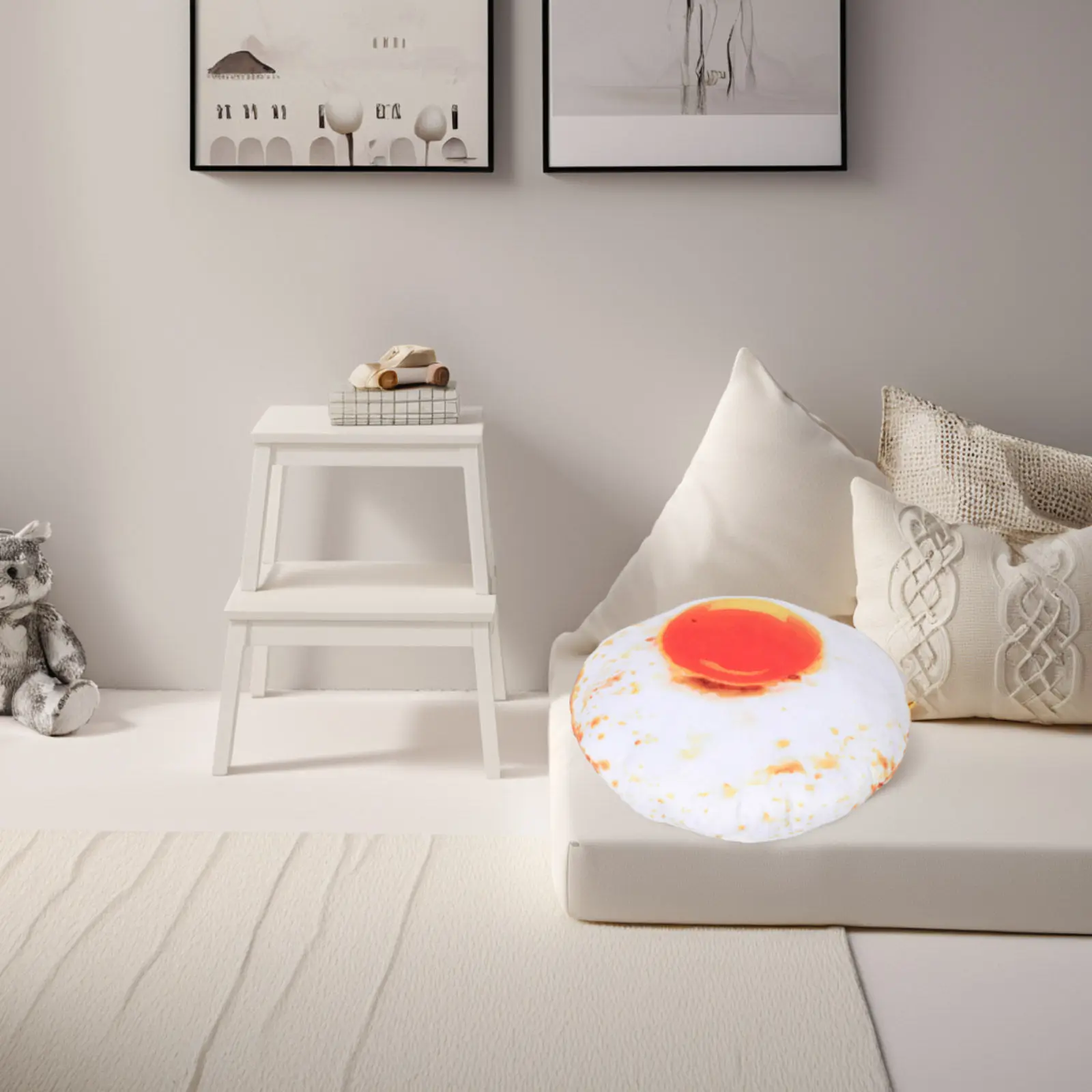 

Cute Fried Egg Pillow Soft Comfortable Food Shaped Cushion for Sofa Chair Car Use Novelty Home Decor Accessory
