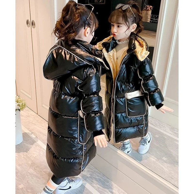 5-14 Years New Winter Girls Down Jacket Long Style Keep Warm Fashion Princess Coat Hooded Zipper Girls Outerwear Kids Clothes