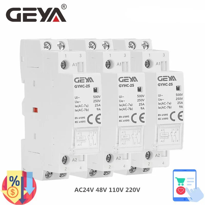 GEYA GYHC na szynę Din stycznik domowy AC24V 48V 110V 220V 2P 25A 2NC 2NO 1NO1NC 50/60Hz