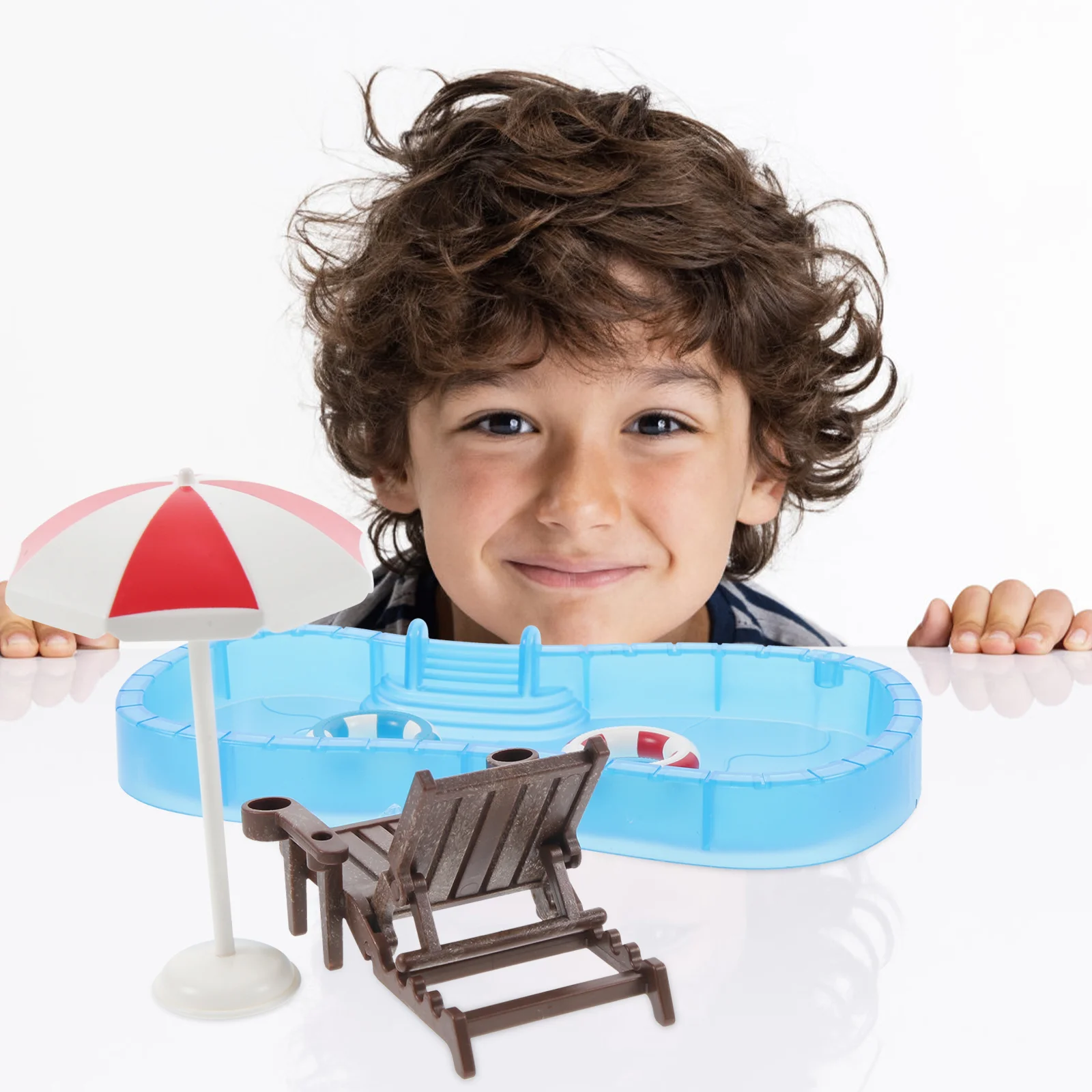 Schwimmbad Modell Haus Mini Sommer Szene Prop Dekor Handwerk Winzige Möbel Kinder Spielhaus Spielzeug Kunststoff Miniatur Kind