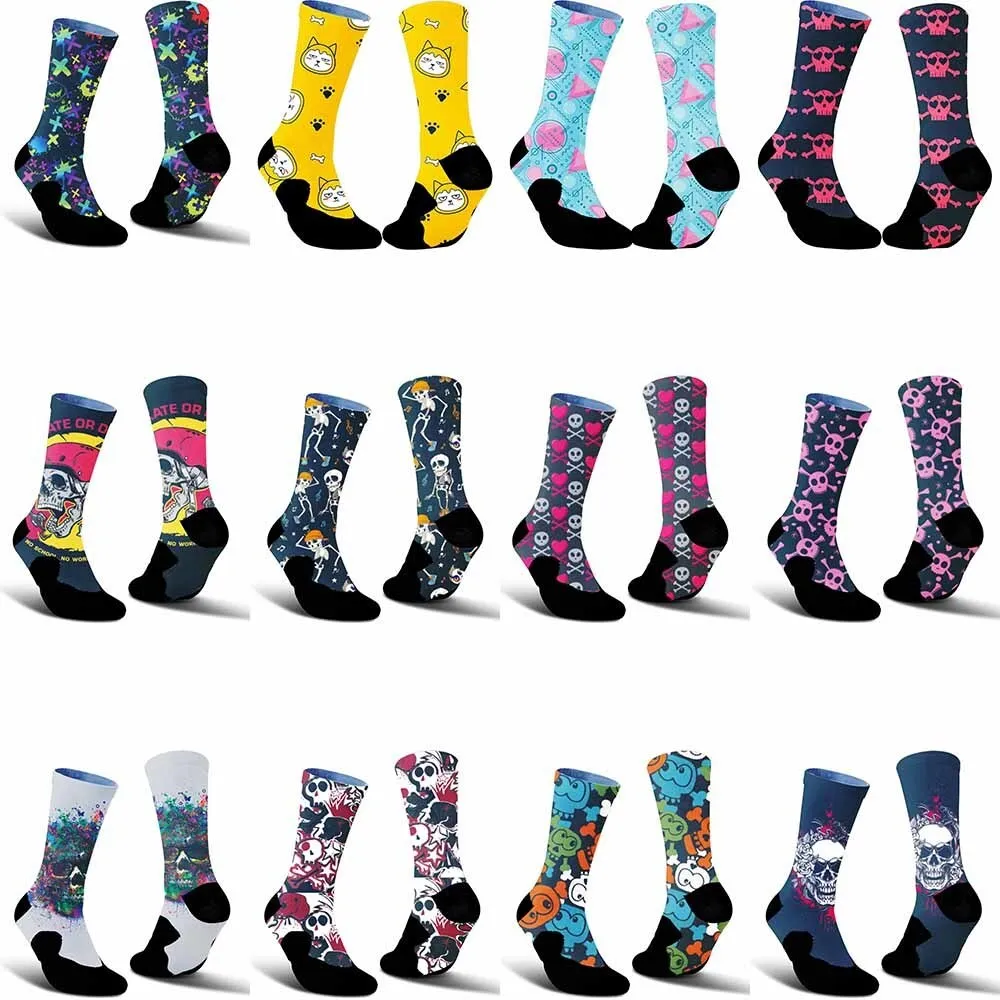 

2025 Новые модные розово-фиолетовые велосипедные носки унисекс с рисунком черепа — прочные, дышащие, впитывающие влагу