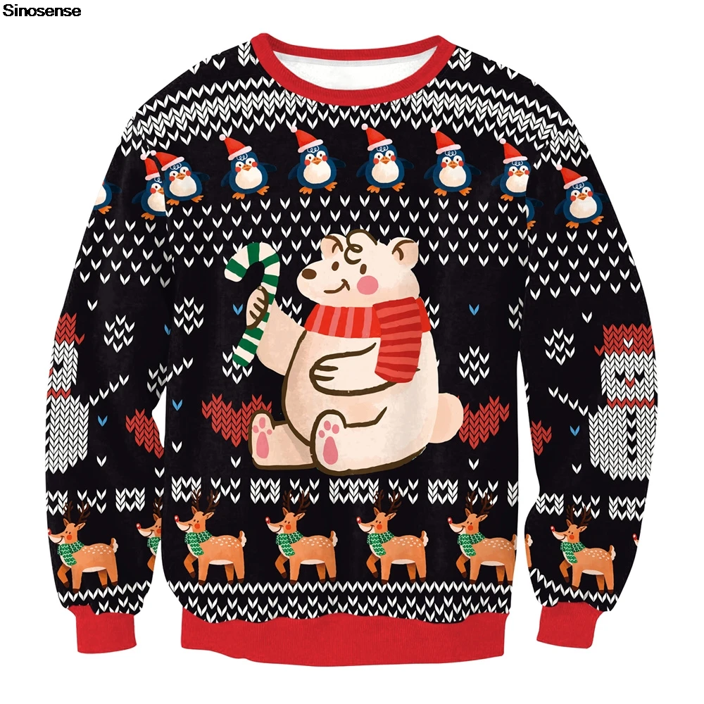

Men Women Tacky Xmas Sweatshirt 3D Funny Print Holiday Party Jumper Tops Pullover Pig Penguin Reindeer Ugly Christmas Sweater