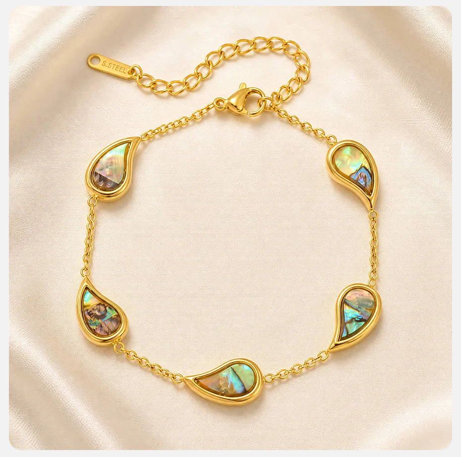 Vnox Vergoldetes Abalone-Muschel-Armband für Frauen Trendiges Geometrisches Tropfenförmiges Armband Sommer Strand Boho Schmuck Wasserfest – Detail 5