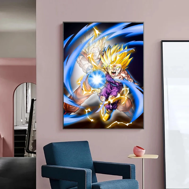 Vintage Canvas Painting Bandai Anime Super Saiyan Gohan Wall Art Print Dragon Ball Pictures Classic Home Decor Bedroom Poster