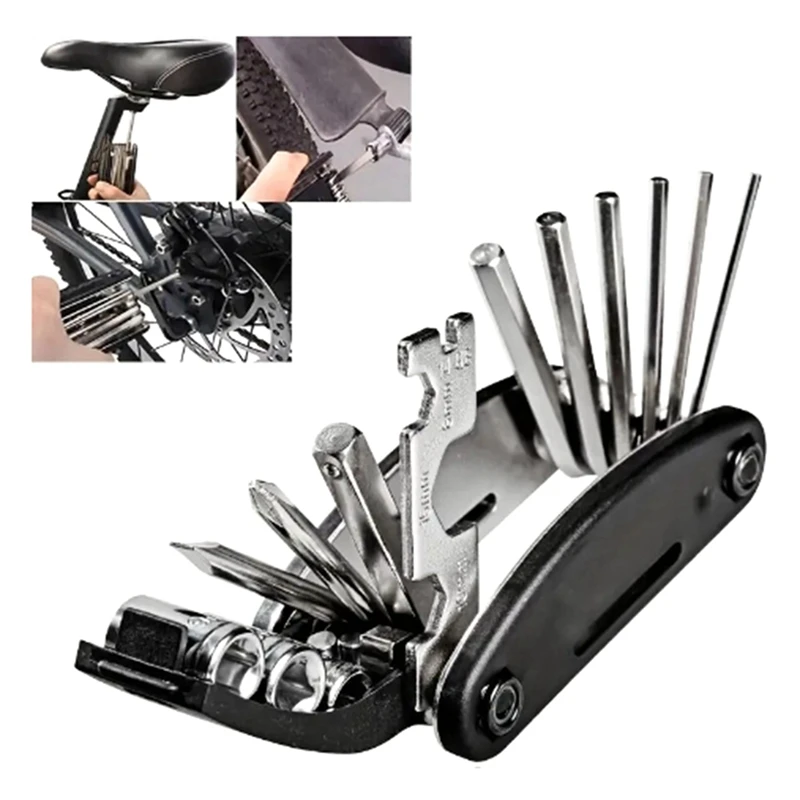 16 In 1 Foldable Metric Bicycle Repair Tool Kit Multi-Functional Motorcycle Bike Mechanic Tool Set