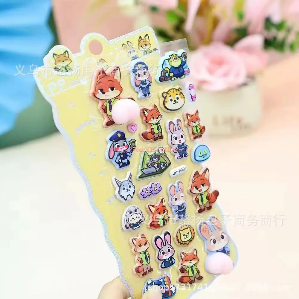 20 autocollants Kawaii Zootopia pour les fesses, autocollants doux pour les fesses, autocollants de décompression, autocollants 3D à bulles, décoration de coque de téléphone, cadeaux