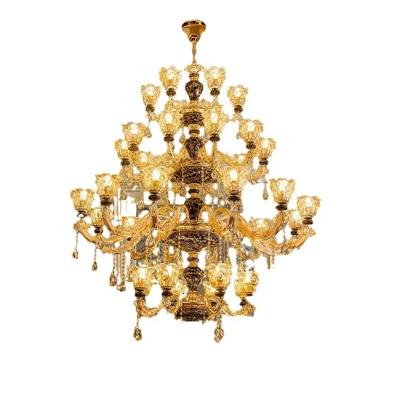 

villa living room large chandelier luxury atmosphere retro European style building middle floor hotel lobby stairs