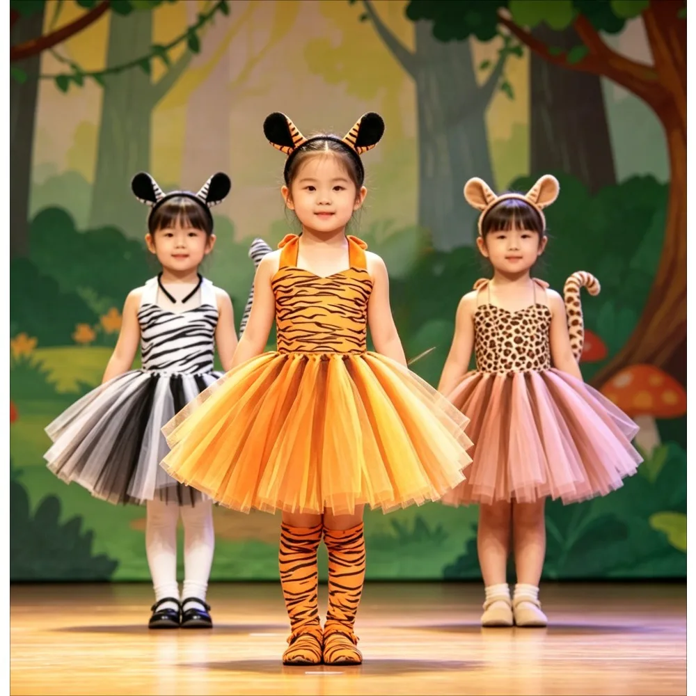 

Girls Animal Cosplay Costume Cow Print Tutu Dress Kids Halloween Birthday Party Fancy Dress Outfit for Children Xmas party