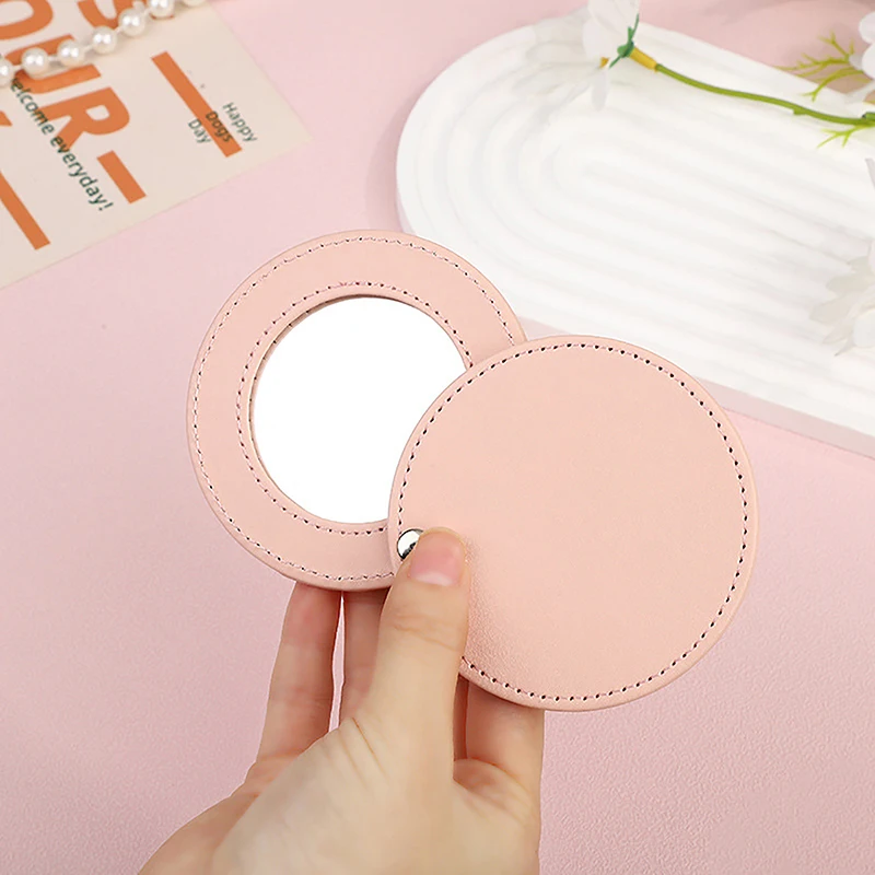 Compact Mirrors Unbreakable Stainless Steel Mirror With PU Leather Sleeve Mini Portable Makeup Mirror For Purse Pocket Travel