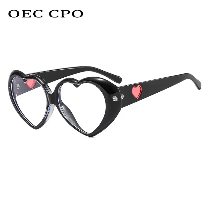 OEC CPO Fashion Heart Shaped Glasses Women Oversized Colorful Clear Lens Eyewear Frame Female Transparent Optical Glasses