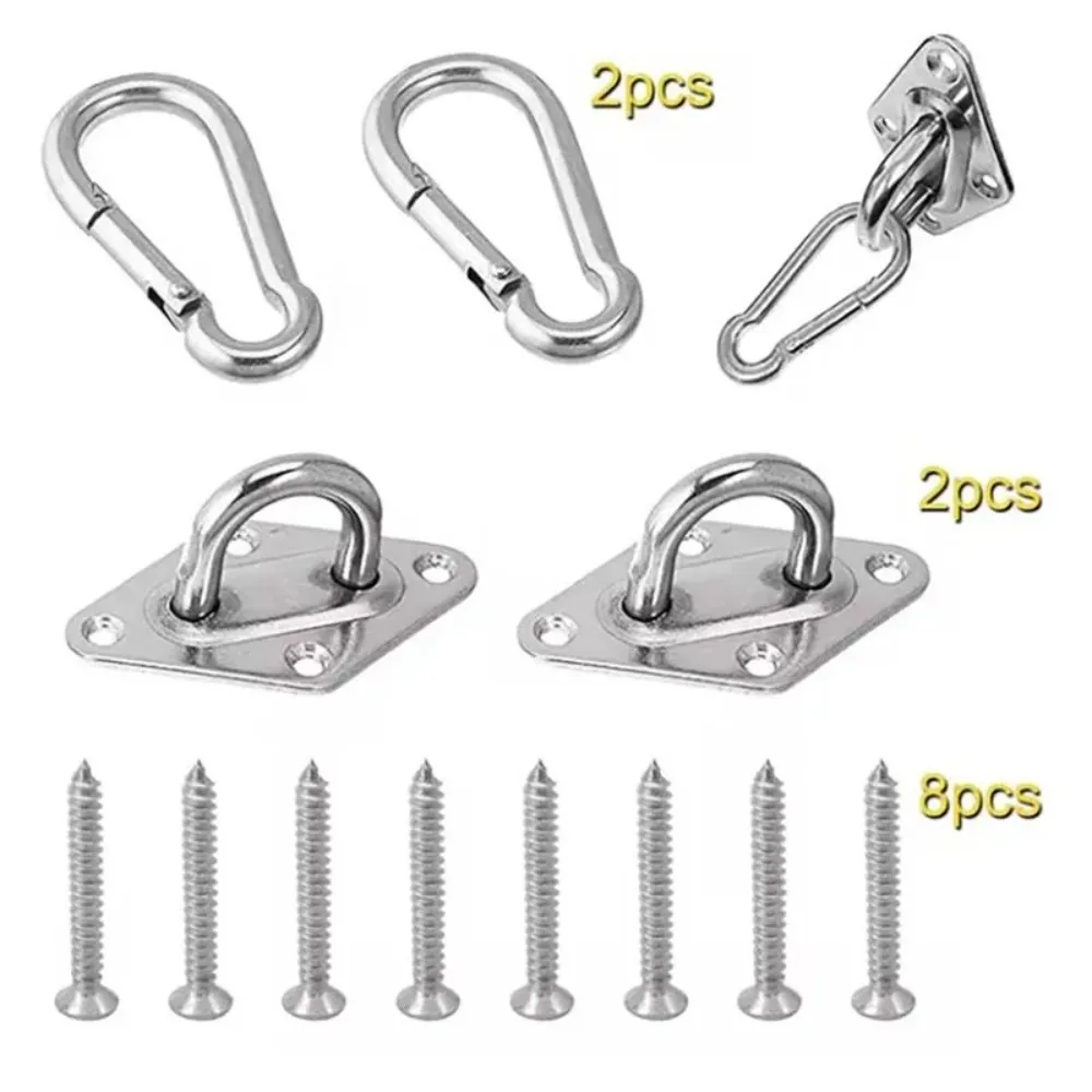 2set Heavy-Duty Wall/Ceiling Mount Hooks - Stainless Steel Swing Chair Brackets with Eye Plate for Secure Installations