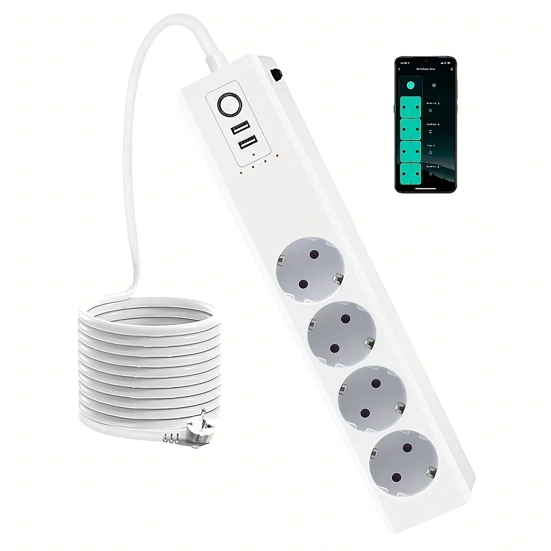 

Matter Tuya Smart Power Strip Wifi Extension Cord EU Electical Outlets 16A Socket With 4 AC 2 USB Monitoring Alexa Google Home