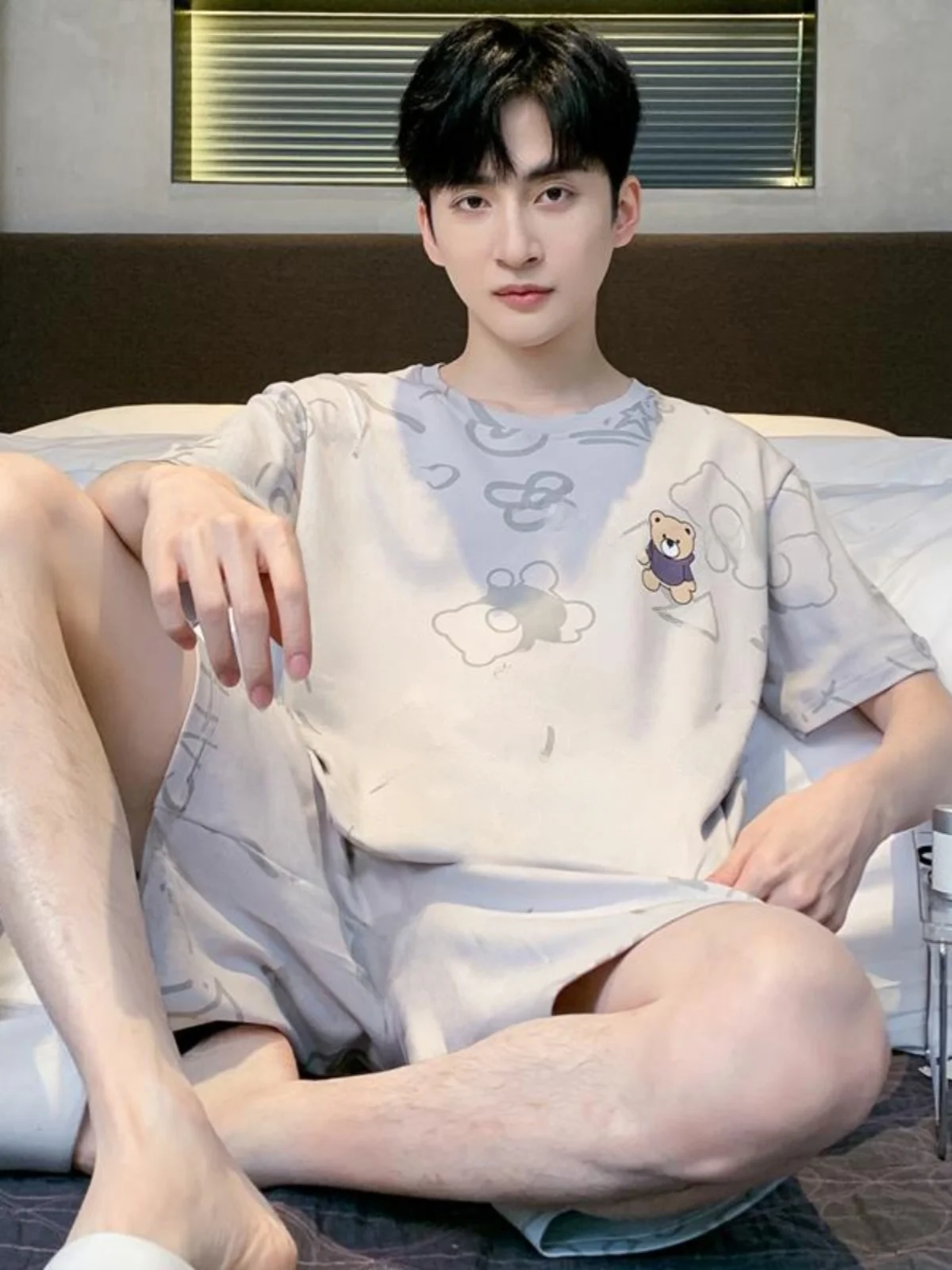 

Pure Cotton Men's Spwear ort Sve Casual Home Clothes Set Youth Suitable Outdoor Wear Comfortable Breathable Summer Pj