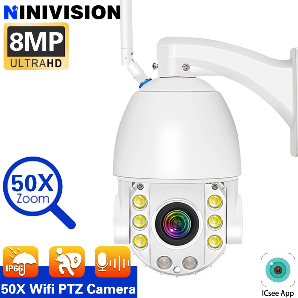 

4K 8MP PTZ IP-камера для улицы, 50-кратный зум, Wi-Fi камера наблюдения, 200 м, ИК-расстояние, защита безопасности, металлический корпус, умная камера видеонаблюдения