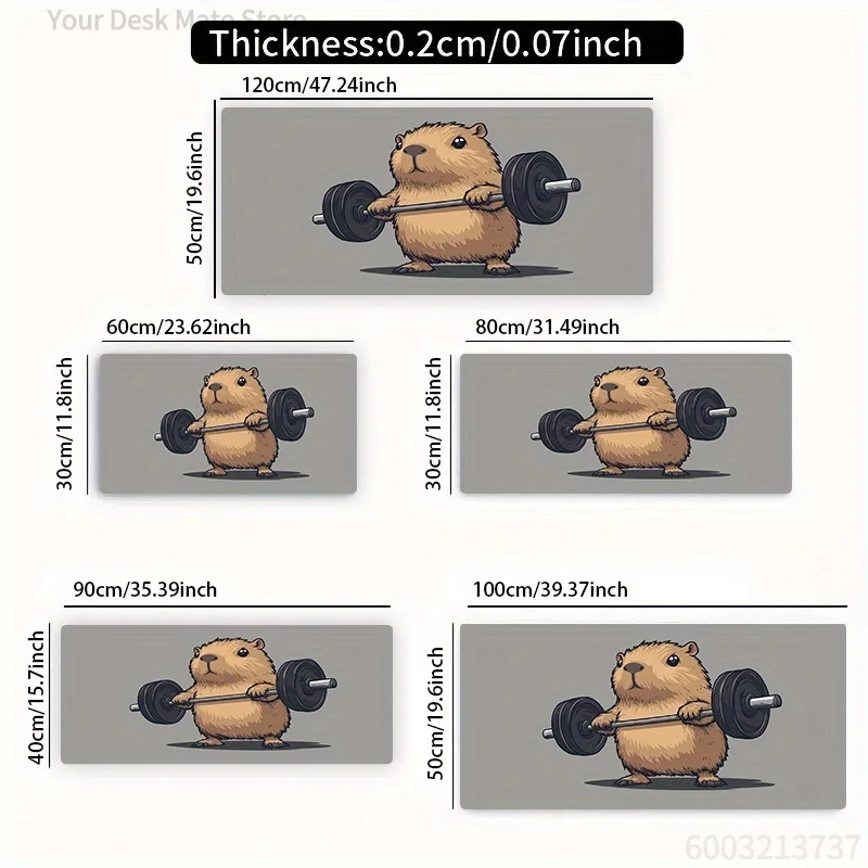 A Large Electronic Sports Gaming Mouse Pad Featuring a Capybara Weightlifting Cartoon Art Design