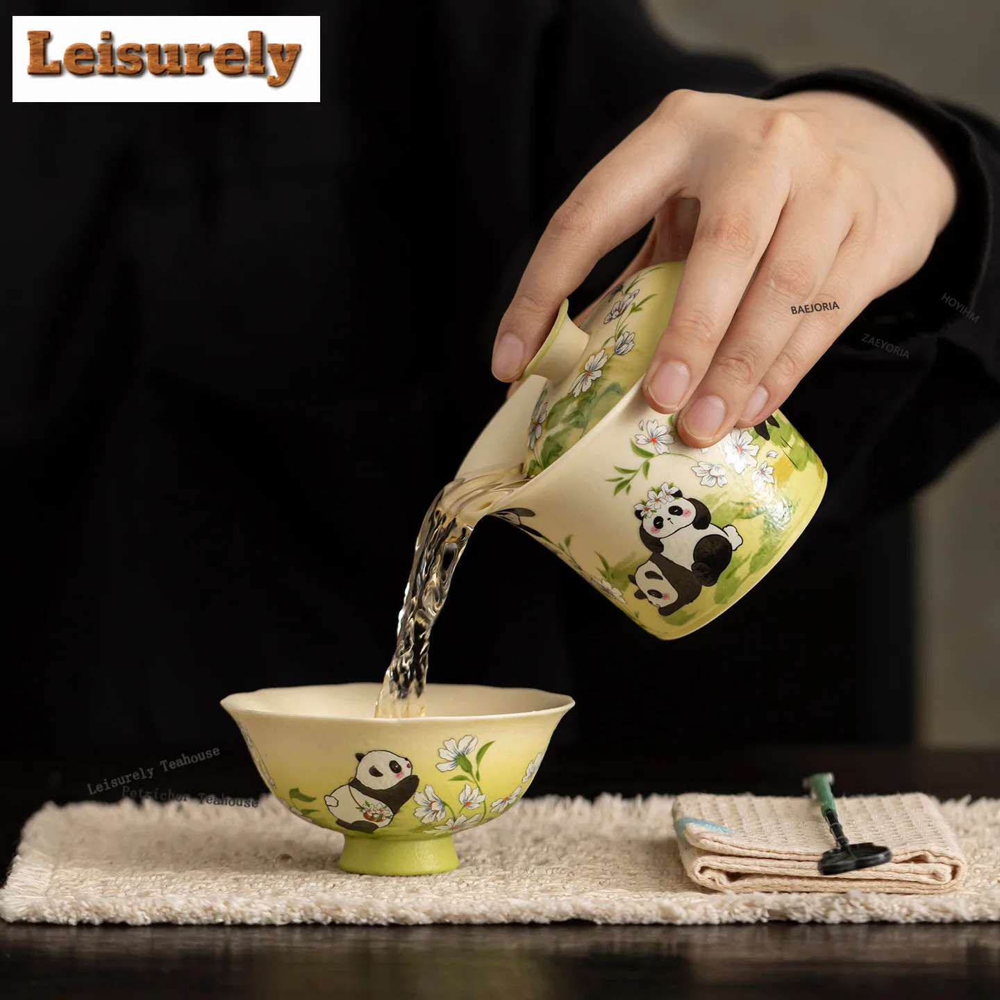 HOYIHM 170ml Rock White Panda Spring Gaiwan Handmade Tea Tureen Tea Bowl With Lid Kit Tea Brewing Cover Bowl Teaware Decoration