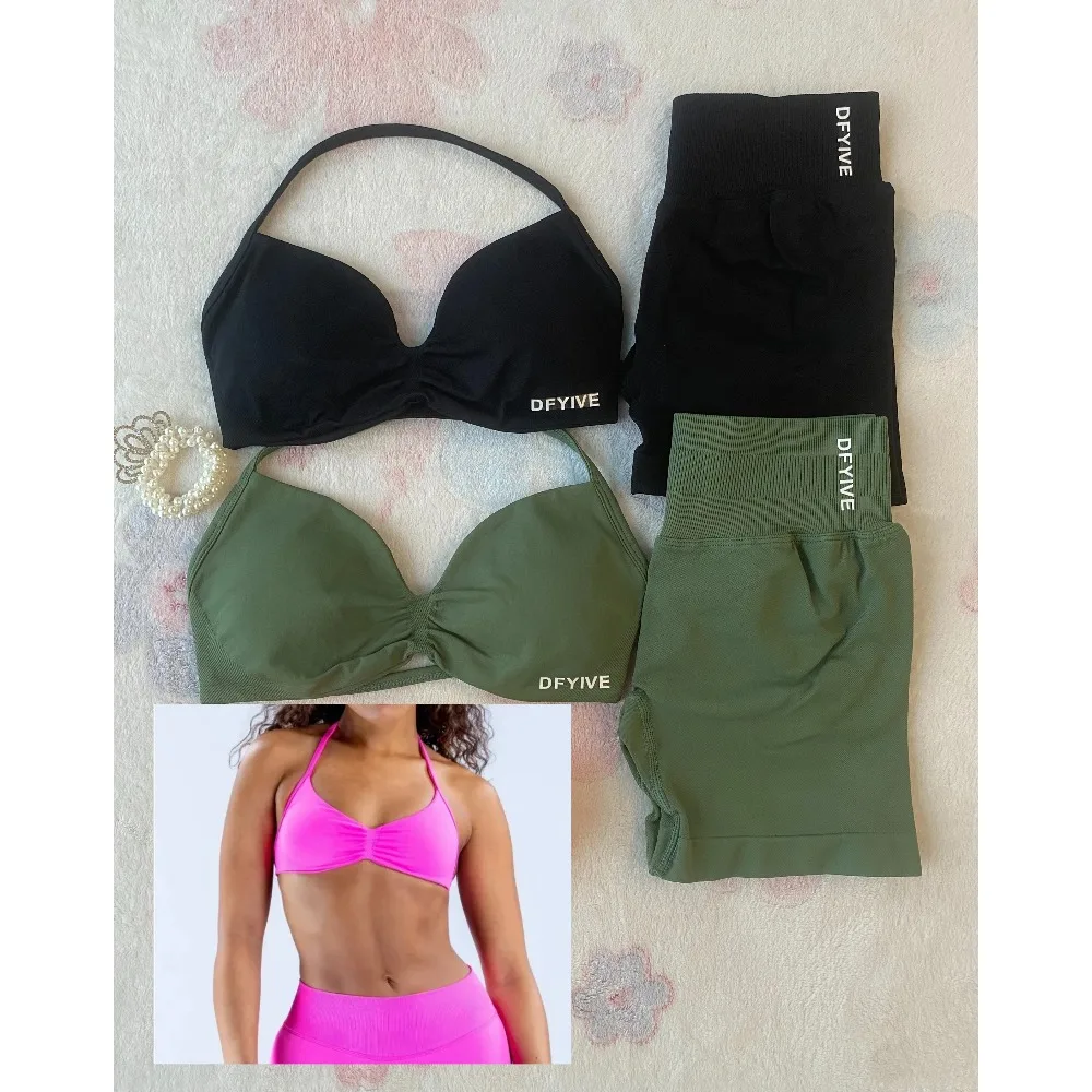 

DFYIVE модный бюстгальтер и шорты с бретелькой на шее, комплект для тренировок с открытой спиной и одним ремешком для женщин, йога, фитнес, бег