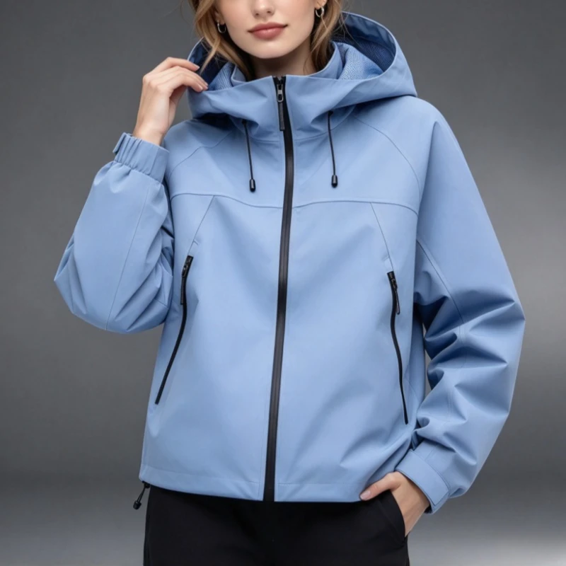Women's Casual Zipper Hooded Cargo Jackets Outdoor Climbing Trekking Windbreaker Jacket Windproof Waterproof Mountaineering Coat