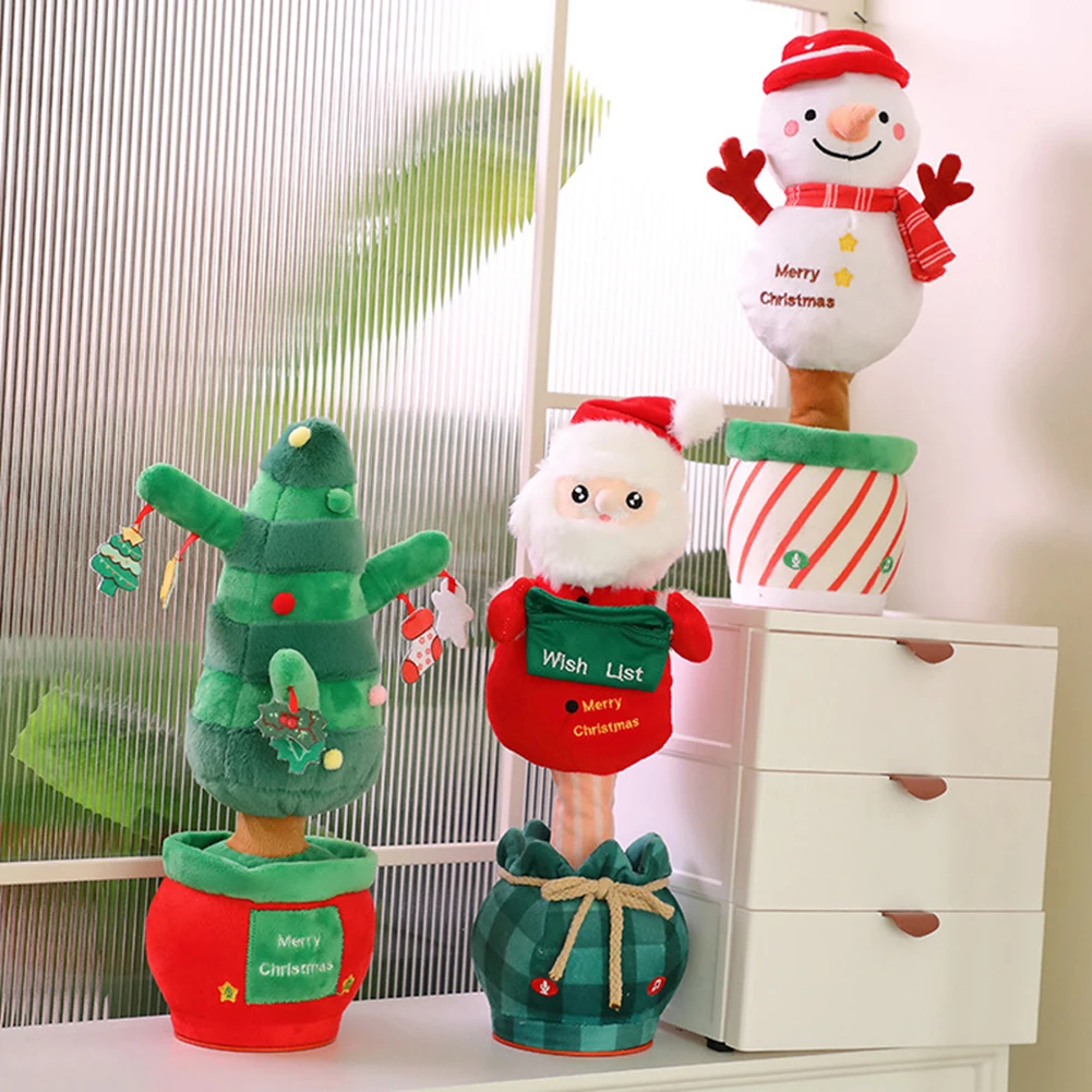 Christmas Tree/Snowman/Santa Claus Toy Singing Mimicking Talking Plush Toy Stuffed Plush Doll Xmas Gifts for Family Friends Kids