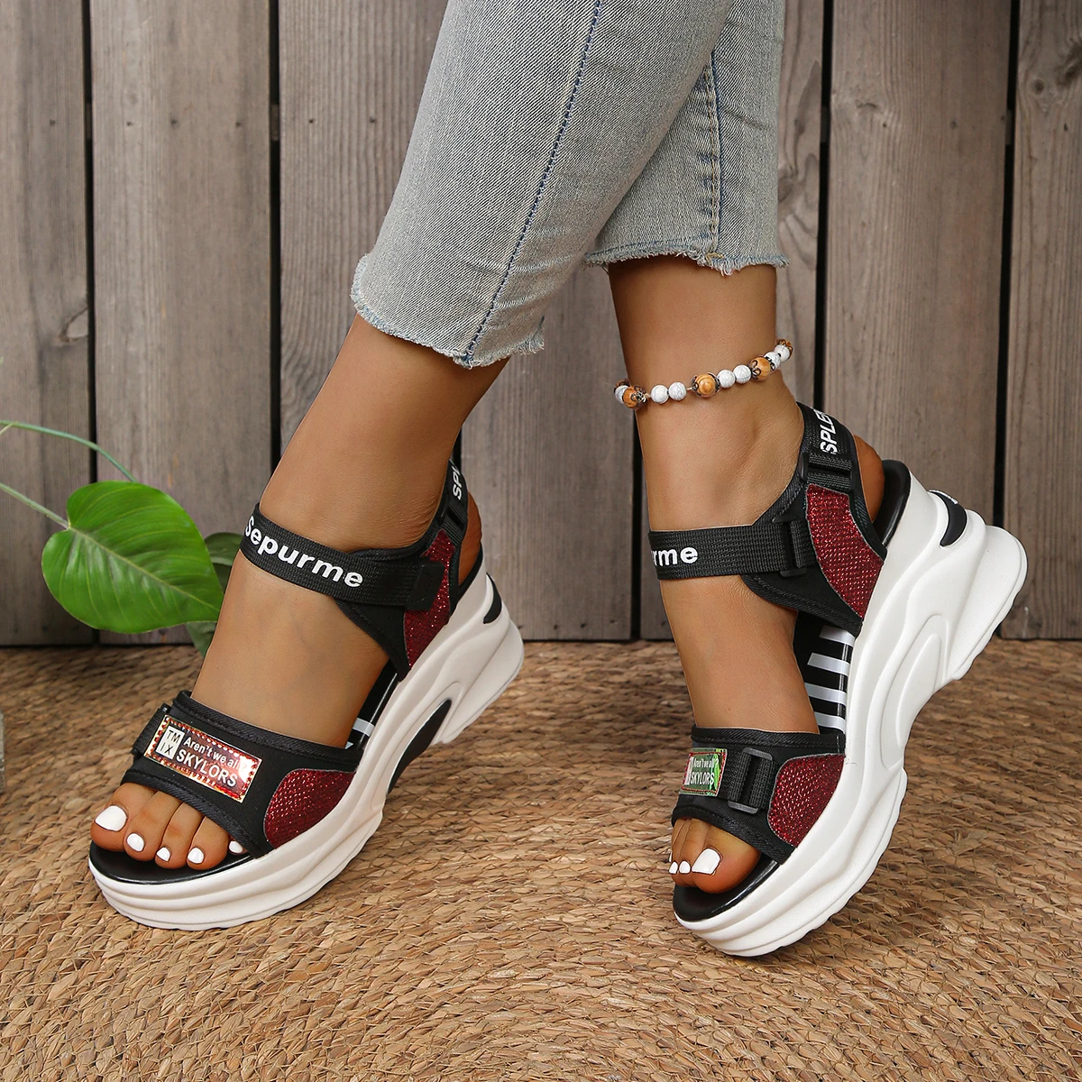 

Новые летние женские сандалии на платформе, обувь на танкетке, повседневные женские спортивные пляжные сандалии на высоком каблуке, 2026