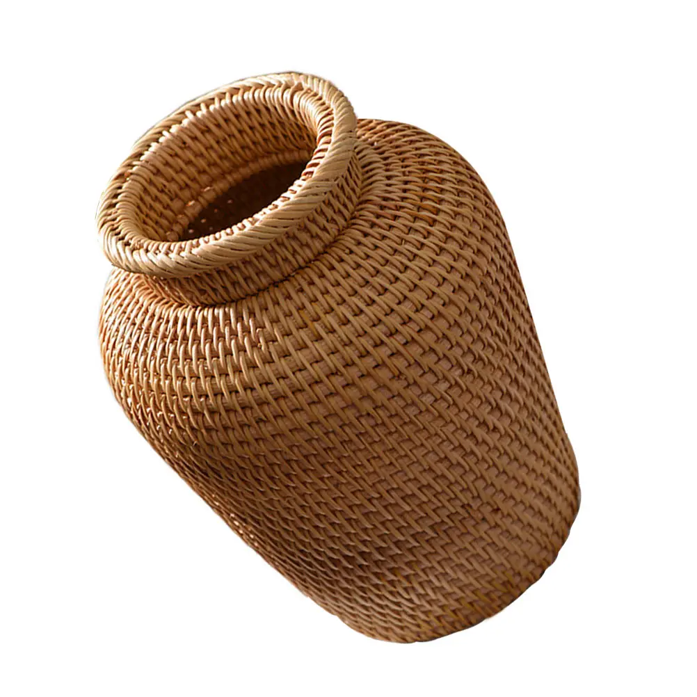 

Rattan Vase Woven Flowerpot Decorative Brown Wrapped Plant Basket for Flowers Tall Home Office Desktop Storage Solution