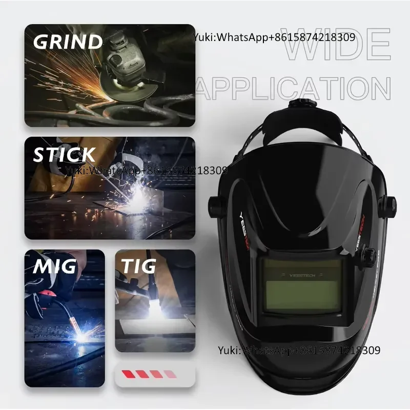 YEESTECH Auto Darkening Welding Helmet Solar Powered Blue Light Blocking Adjustable Face Shade 3.5/9-13 2 Arc Sensors